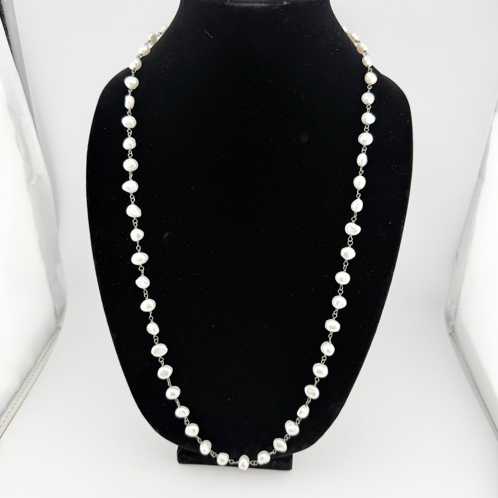 Silpada Fresh Water Pearl Long Necklace White Excellent 925 Sterling Silver Wrap